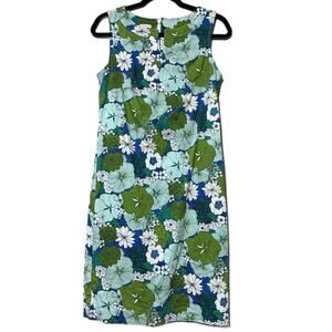 TALBOTS size 10P sheath dress zips up back sleeveless retro mod 70s vibe stain